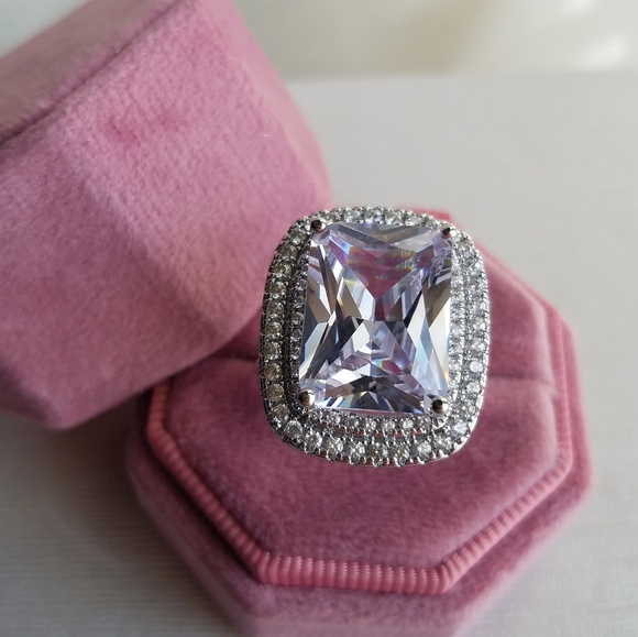 Swarovski Elements 925 Sterling Silver Huge Halo Solitaire Statement Ring NEW - Picture 15 of 17